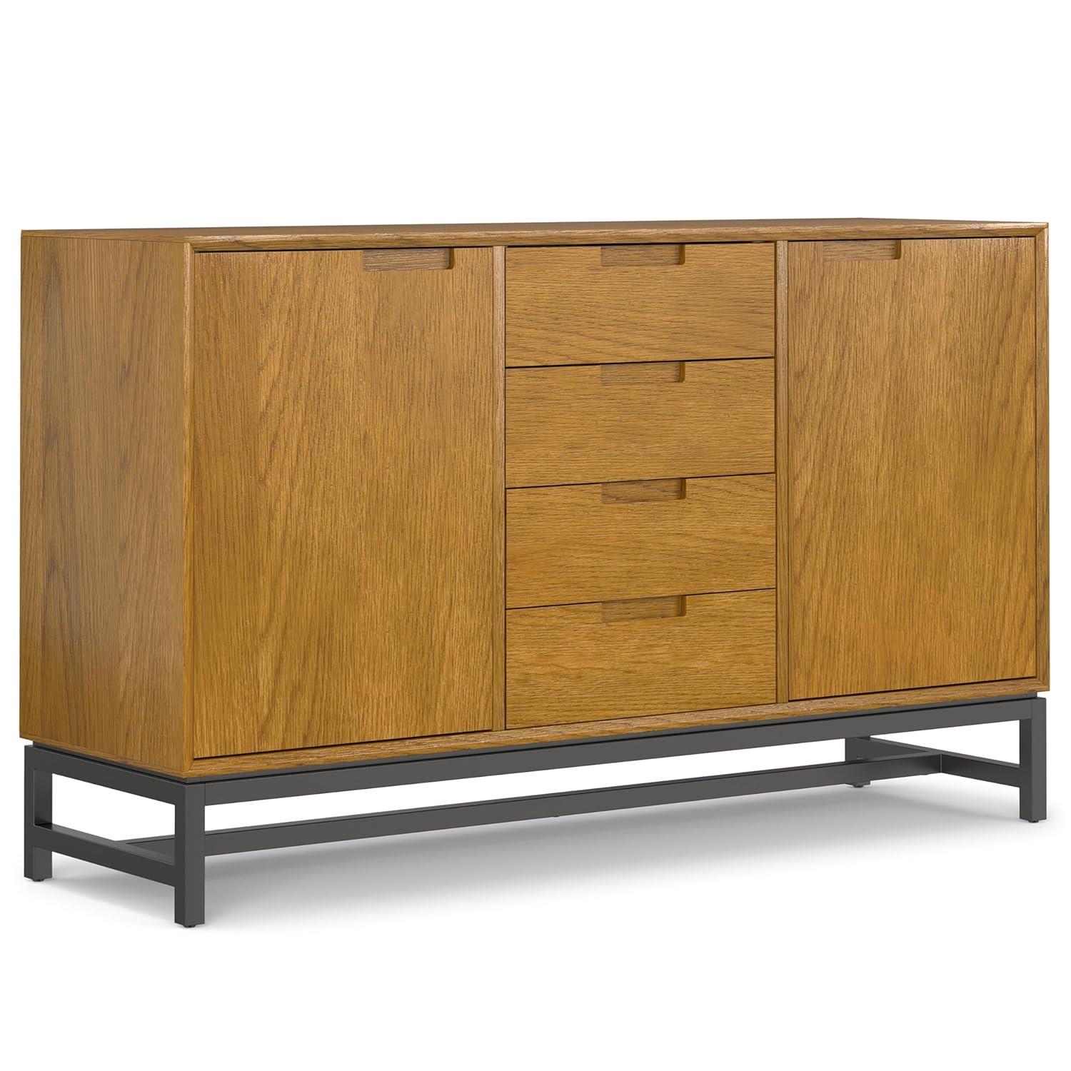 Simpli Home Banting 60"W Solid Wood Industrial 2-Door Sideboard Buffet with 4 Center Drawers