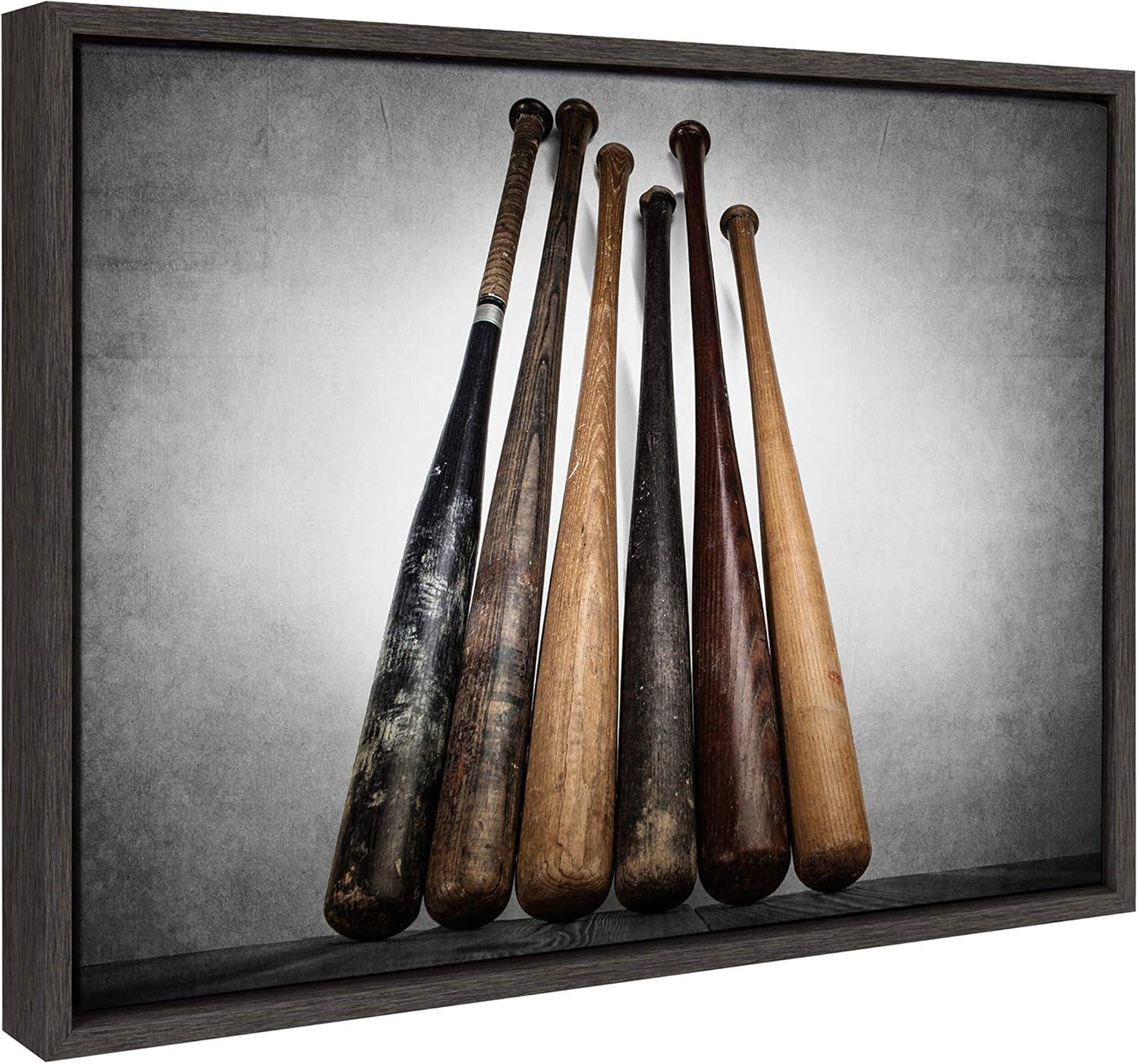 18" x 24" Sylvie Baseball Bats Framed Canvas by Shawn St. Peter - DesignOvation: Vintage Sports Wall Art