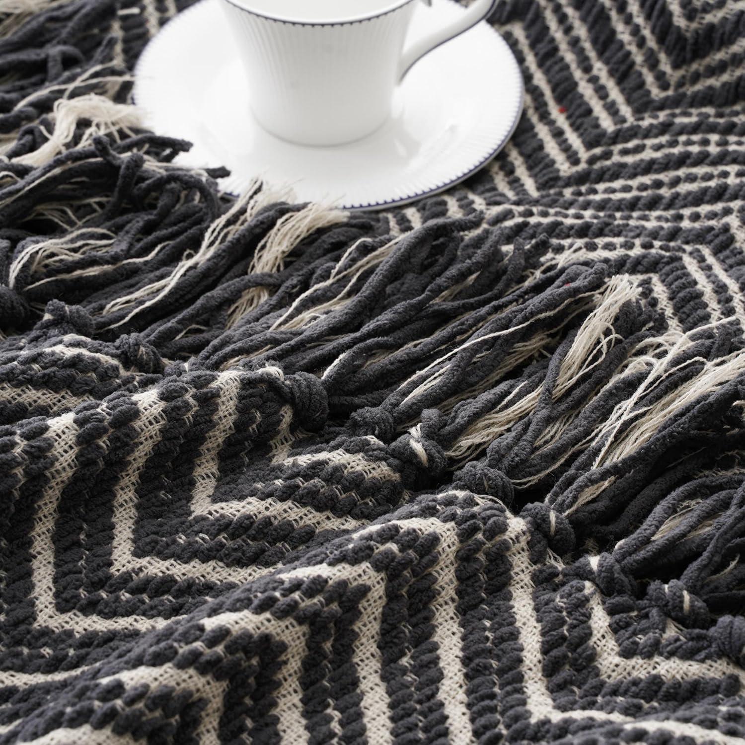 Gray Chevron Knitted Reversible Throw Blanket, 50"x60"