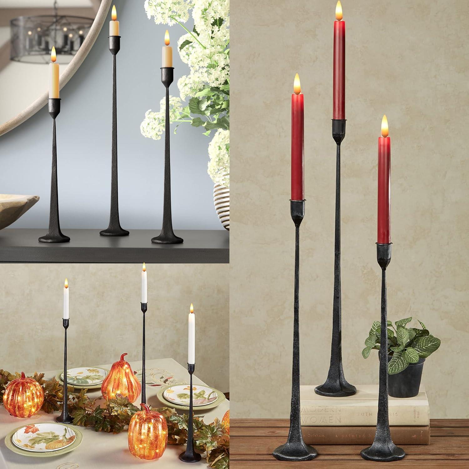 Rustic Black Iron Taper Candle Holder Set of 3