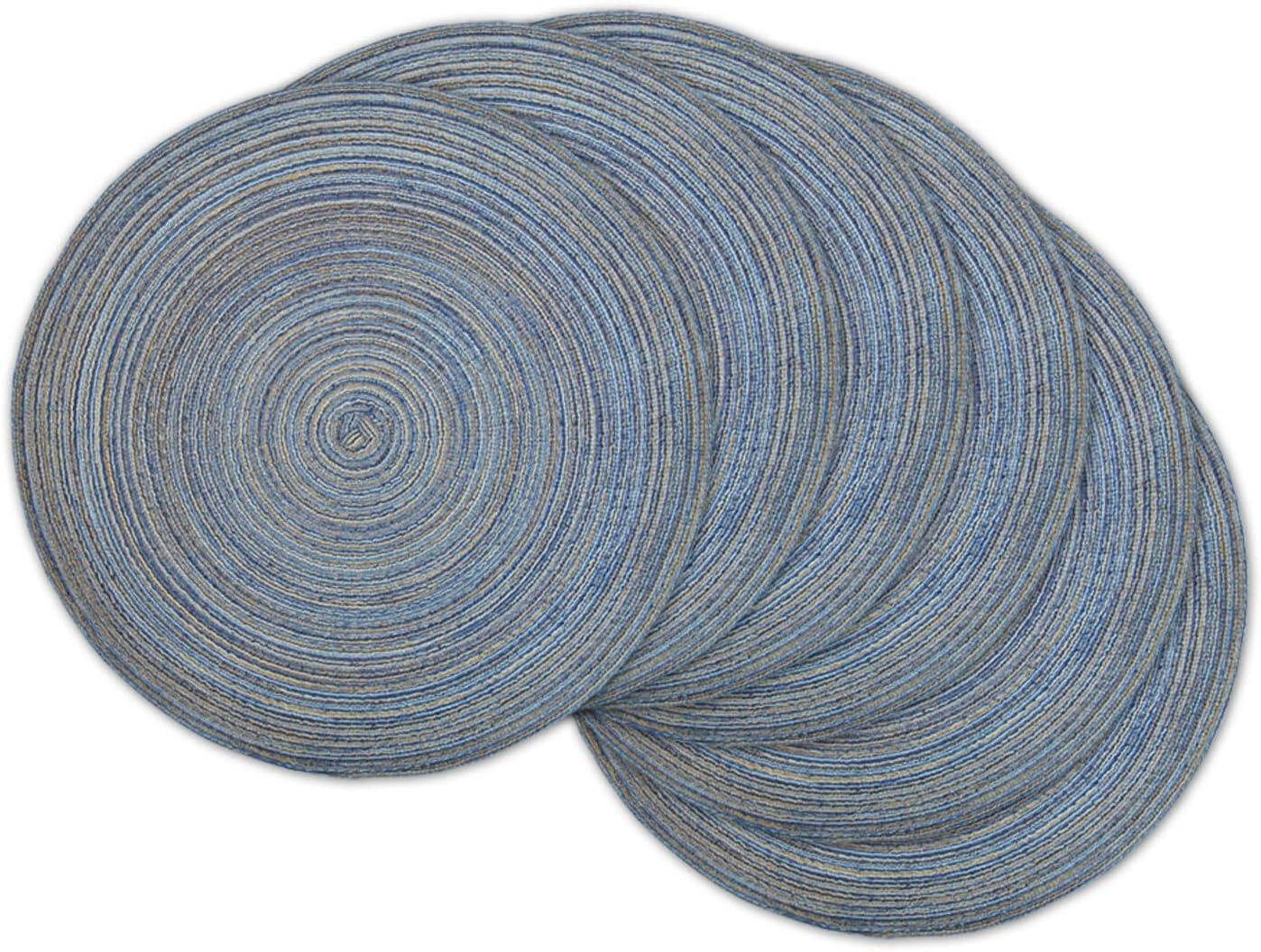 Variegated Blue Round Woven Polypropylene Placemats, 15" Set of 6