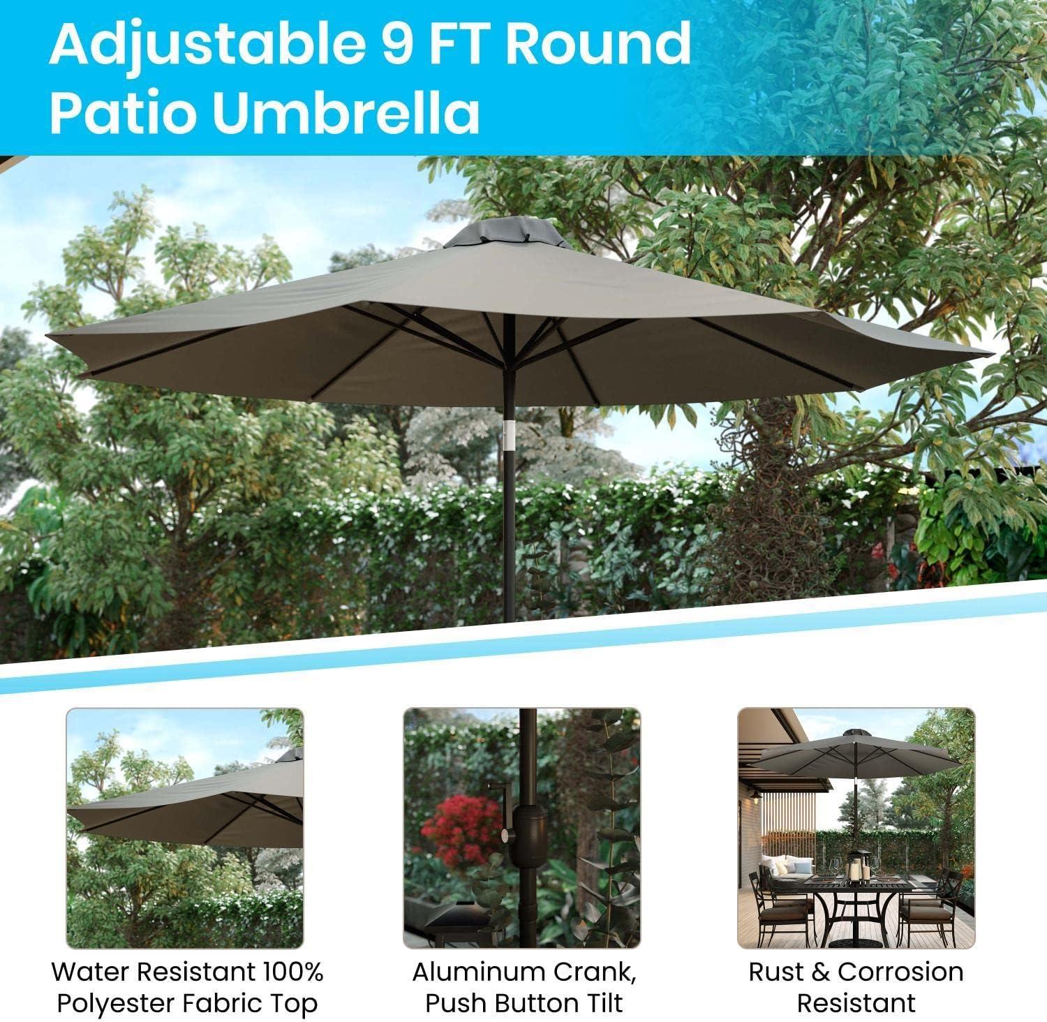 Flash Furniture Gray 9 FT Round Umbrella with 1.5" Diameter Aluminum Pole with Crank and Tilt Function