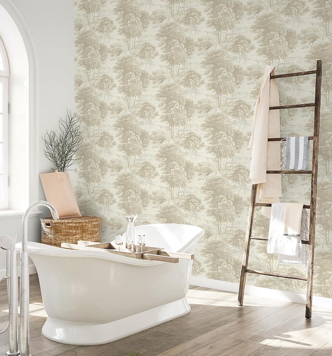 Linen Botanical Peel and Stick Wallpaper, 20.5" x 216"