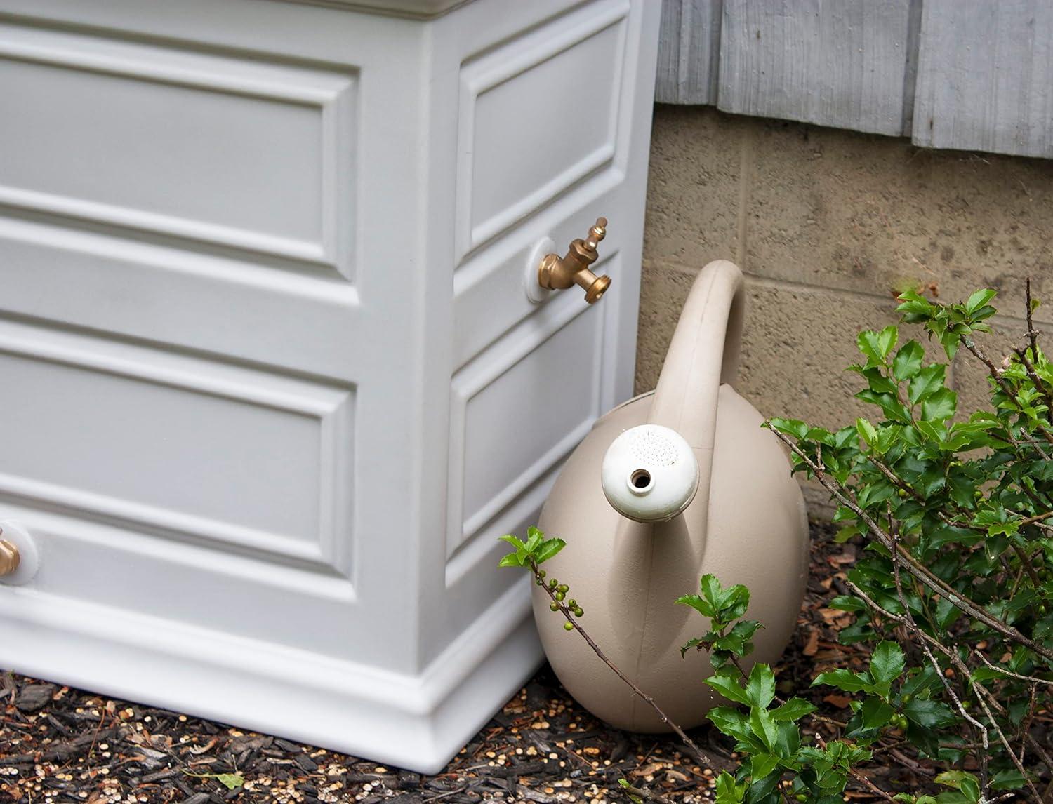 Good Ideas Savannah Colonial Style 42 Gallon Rain Saver Barrel with Self-Draining Garden Planter and Brass Spigots, Light Gray