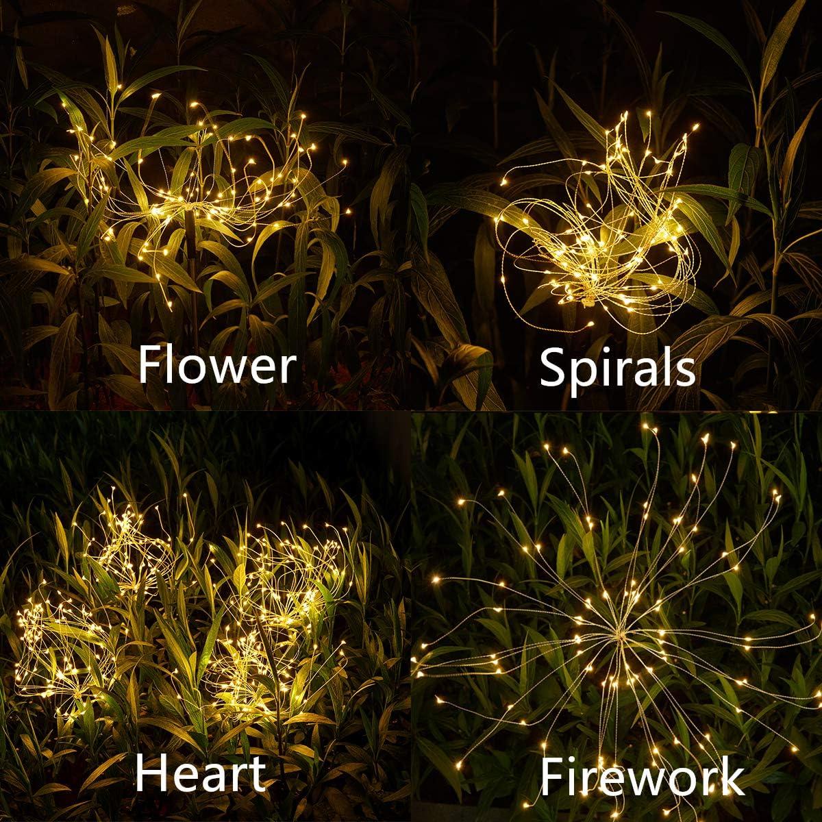 Christmas Outdoor Garden Decorative Lights, Solar Firework Lights 105 LED Powered 35 Copper Wires, DIY Flowers Fireworks Stars for Walkway Pathway Backyard Christmas Party Decor (Warm White 2 Pack)