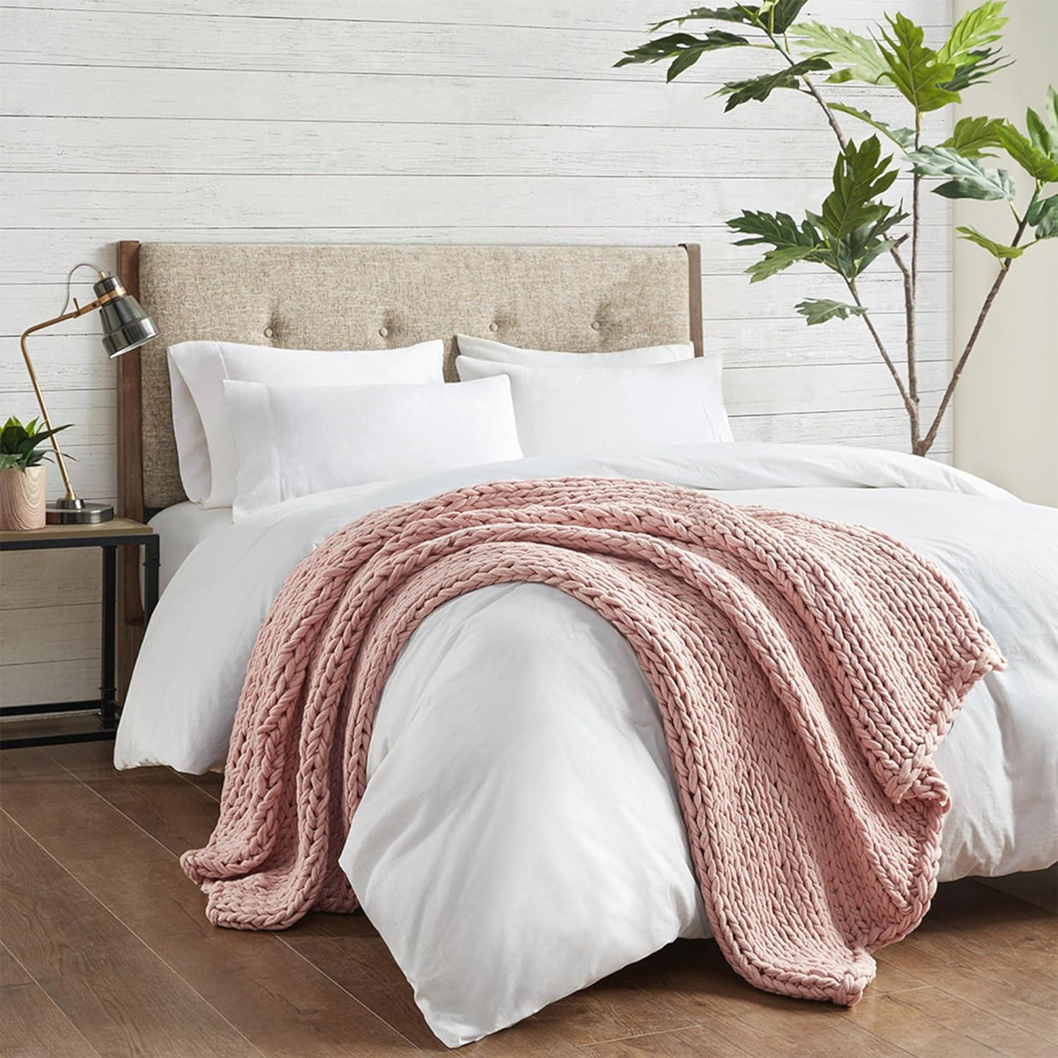 Blush 60"x50" Handmade Chunky Double-Knit Throw