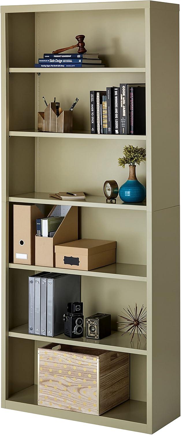 Fortress Series Putty Steel 6-Shelf Adjustable Bookcase 82"H