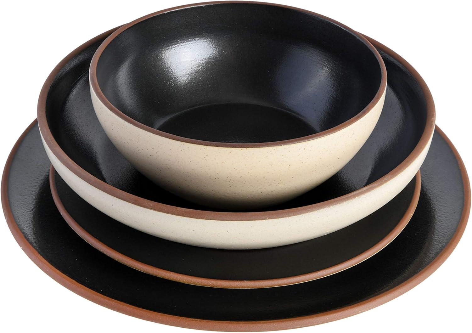 Black and Beige Ceramic 16-Piece Dinnerware Set, Service for 4