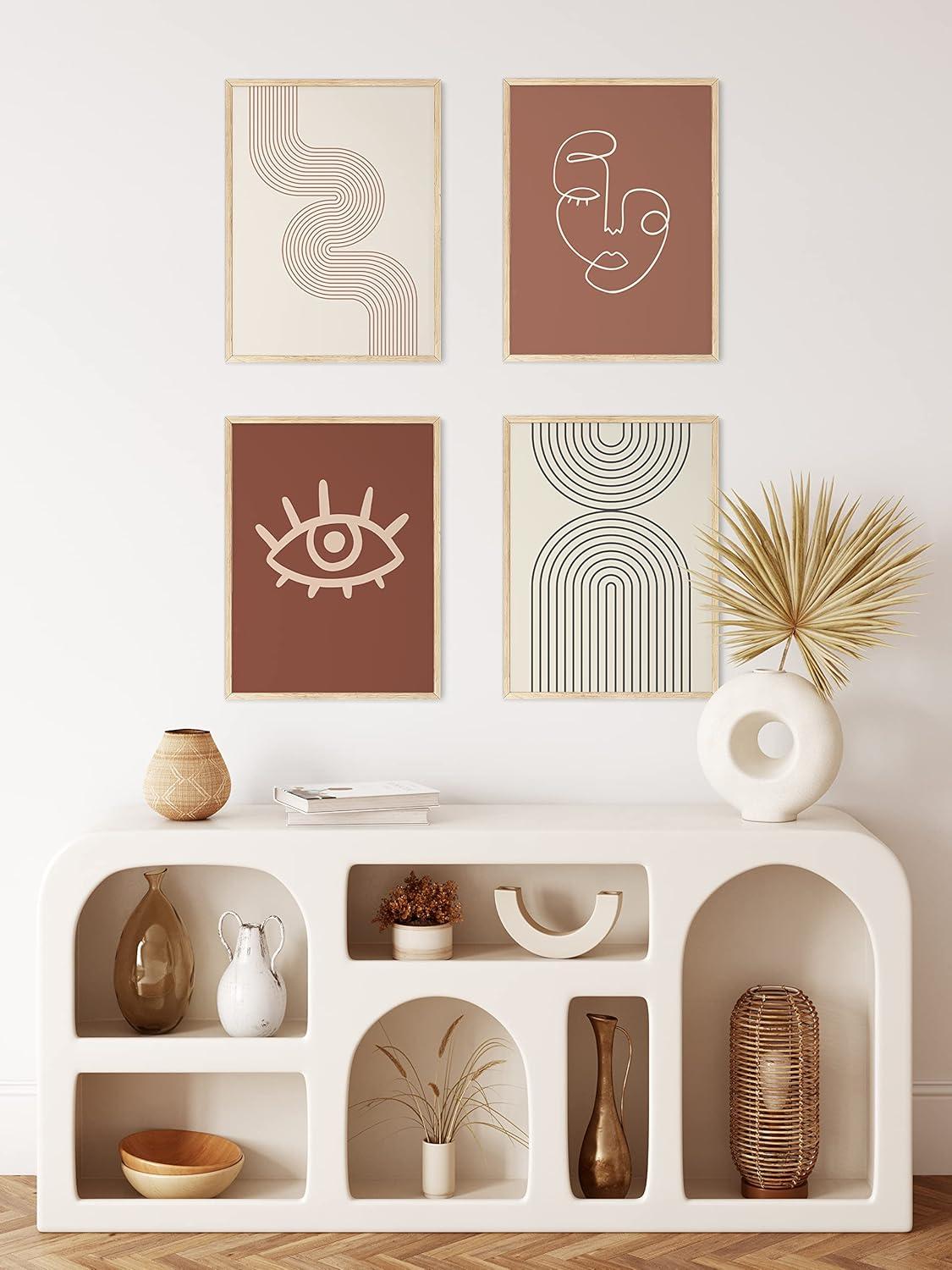 Clay Abstract Face Line Drawing Wall Art in Natural Frame