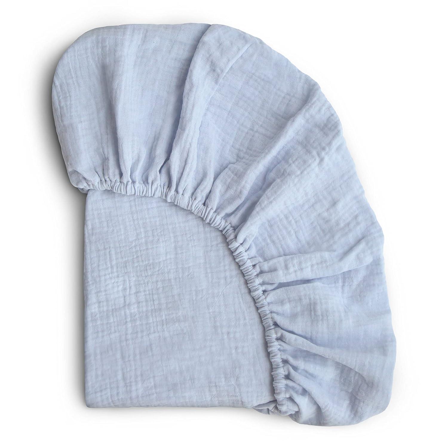 mushie Extra Soft Muslin Fitted Crib Sheet | 192 Thread Count | 28"x 52" (Baby Blue)