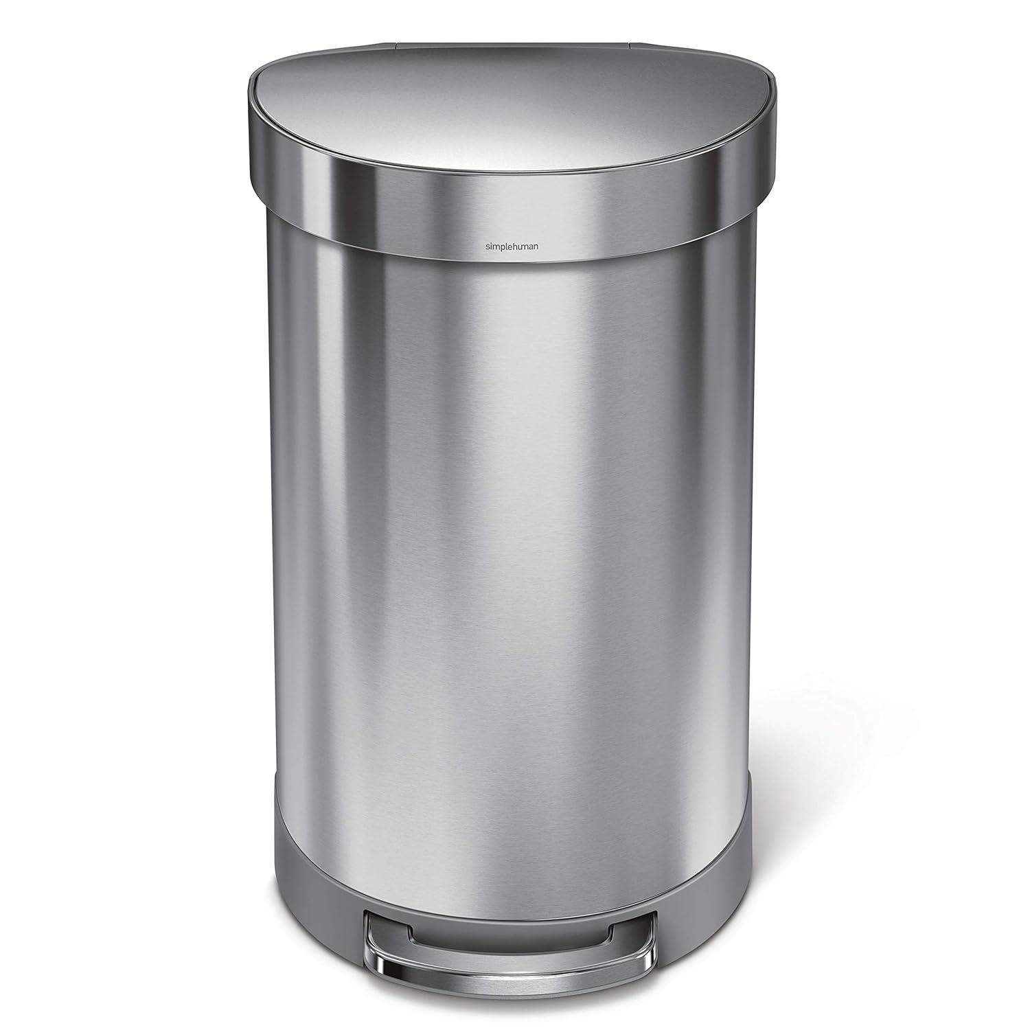 simplehuman Semi-Round Hands-Free Kitchen Step Trash Can with Soft-Close Lid