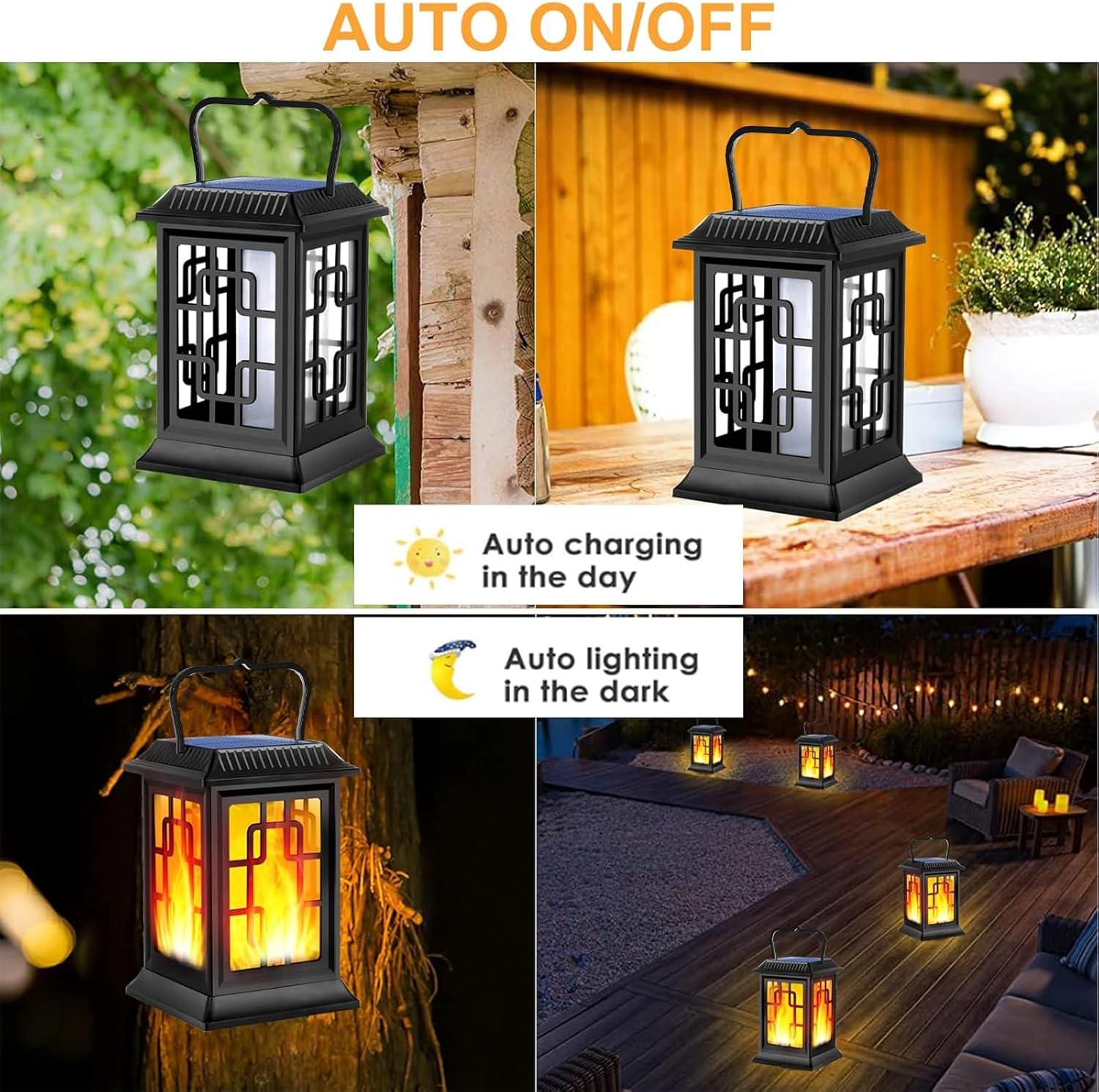 BEACHWATER POOL & SPA, LLC Solar Lanterns Outdoor, Waterproof Hanging Solar Lanterns, Garden Lanterns Solar Powered Flame Lights LED Lanterns Lights For Patio Pathway Deck Yard (2 Pack)