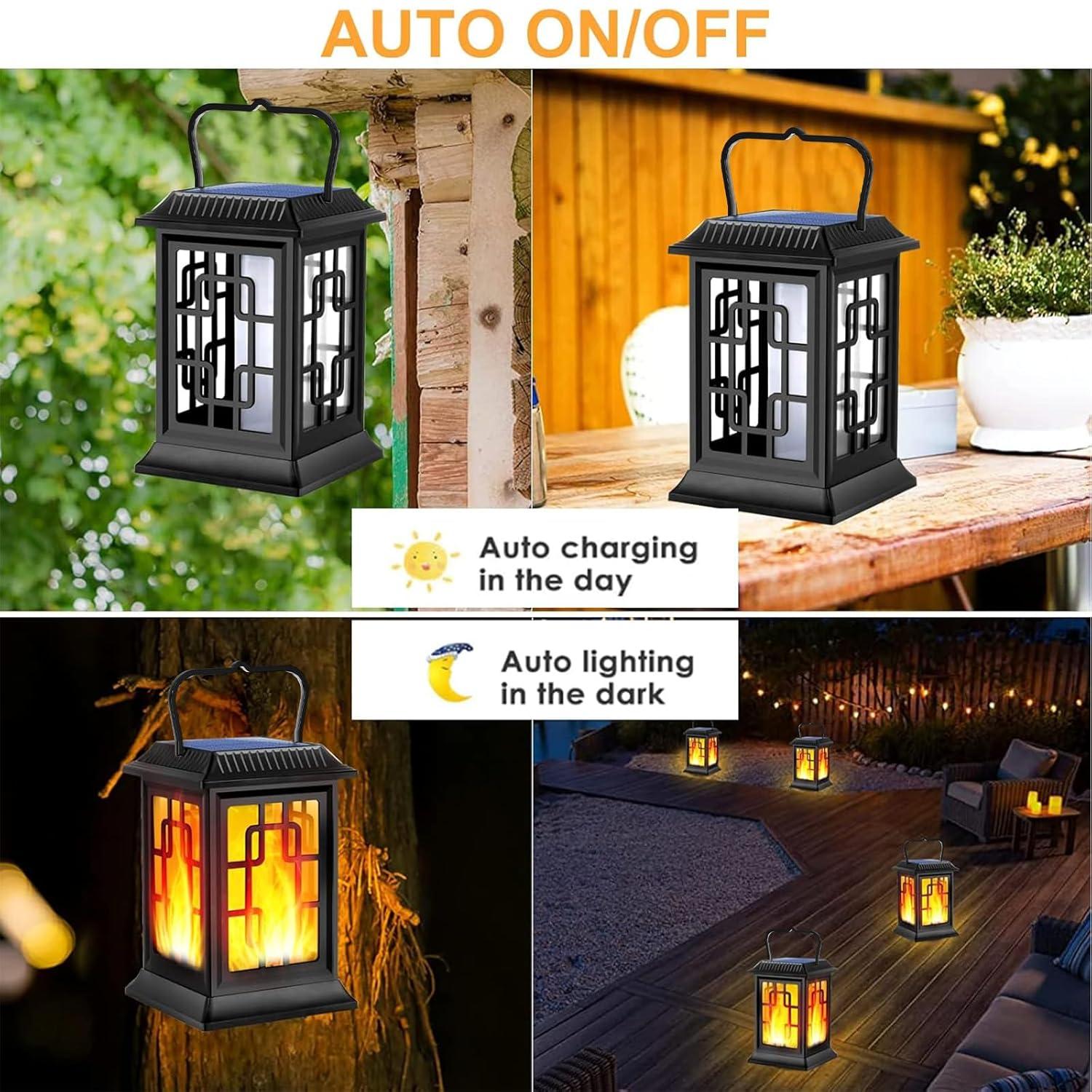 BEACHWATER POOL & SPA, LLC Solar Lanterns Outdoor, Waterproof Hanging Solar Lanterns, Garden Lanterns Solar Powered Flame Lights LED Lanterns Lights For Patio Pathway Deck Yard (2 Pack)
