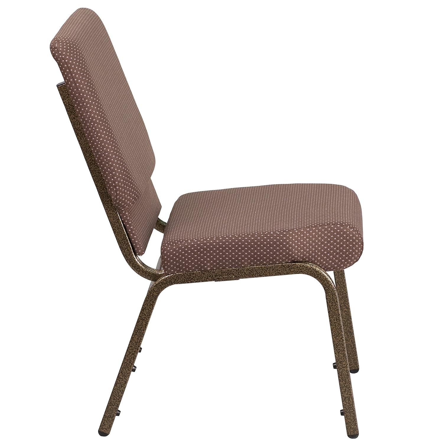 Flash Furniture Hercules Series 18.5"W Upholstered Adult Church Chair with Book Pouch, Brown Dot
