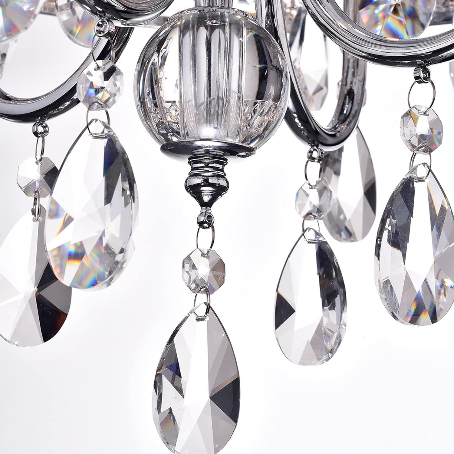 Chrome and Crystal 4-Light Drum Chandelier with Beaded Shade