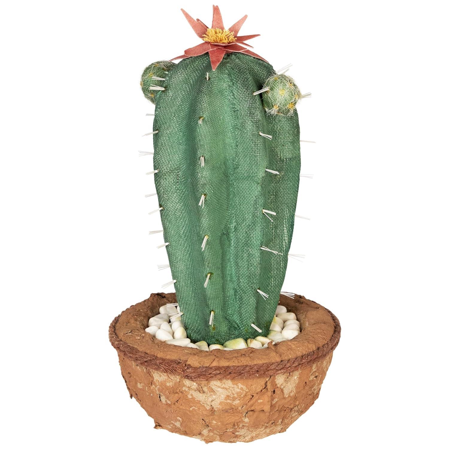 Northlight Seasonal 13.75" Potted Green and Brown Artificial Cactus Plant with Flowers