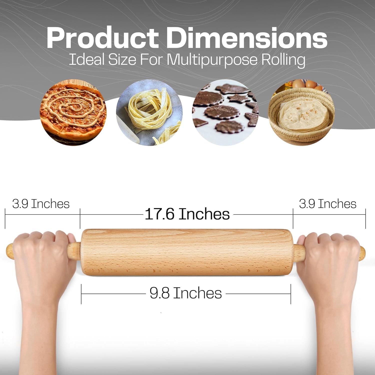 17 inch Wooden Rolling Pin for Baking - Long Dough Roller for All Baking Needs