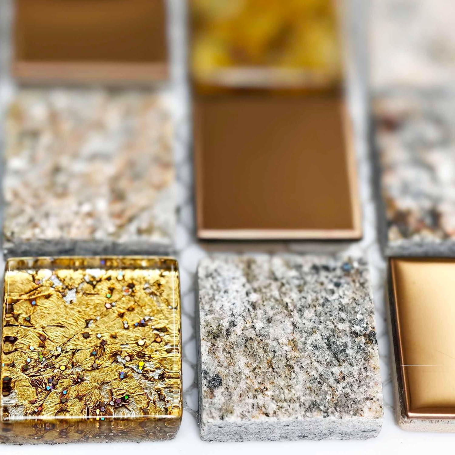 Luxury Glass Stone Tile Rose Gold Glitter Metal Mosaic Accent Backsplash Tiles in Kitchen Bathroom Walls and Fireplace Decor (5 Square Feet)