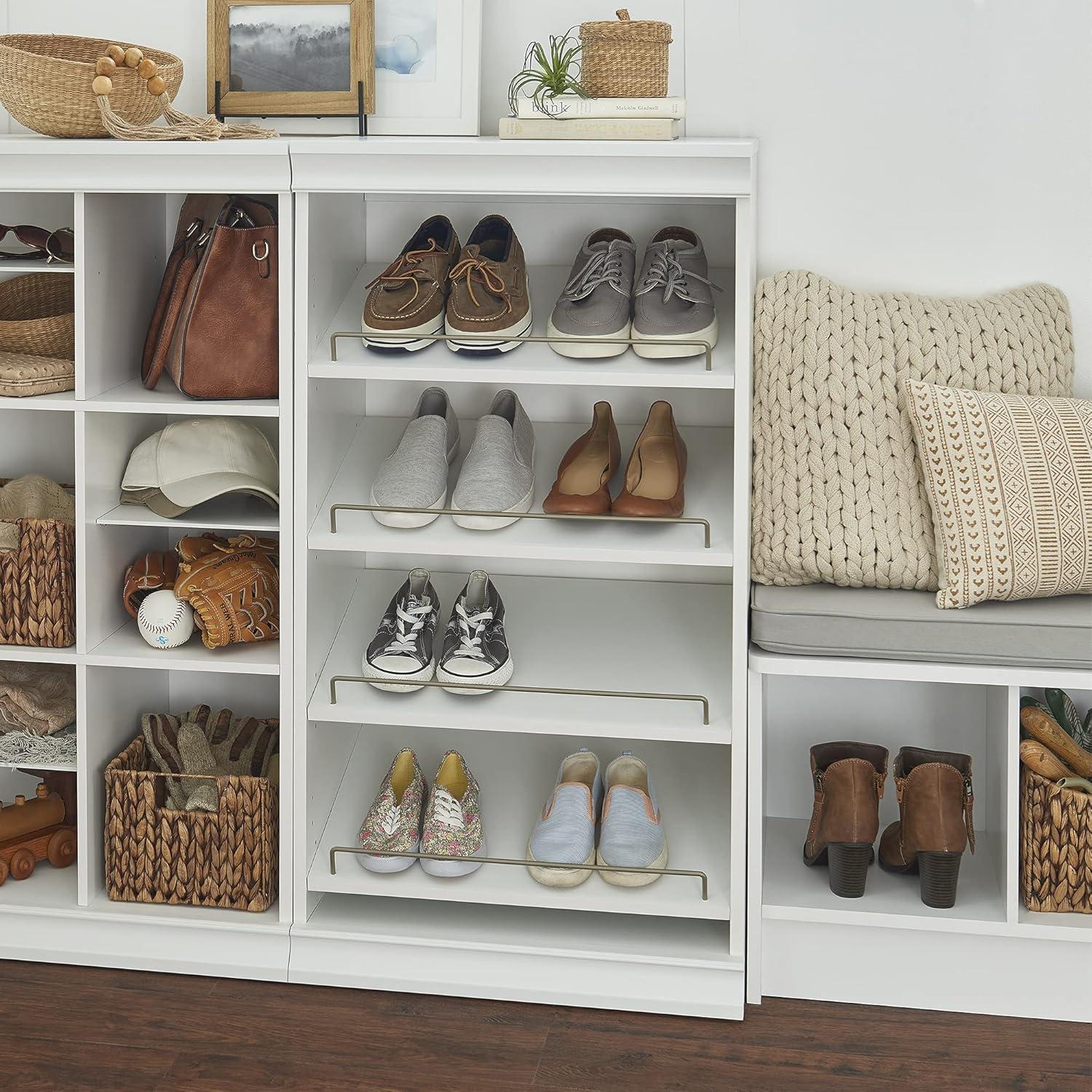 White Stackable Wood and Metal Shoe Shelf Unit