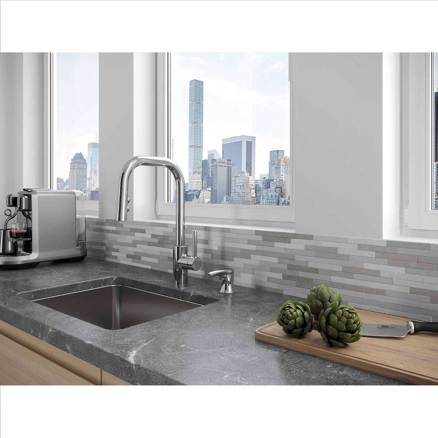 Polished Chrome Pull-Down Kitchen Faucet with Soap Dispenser