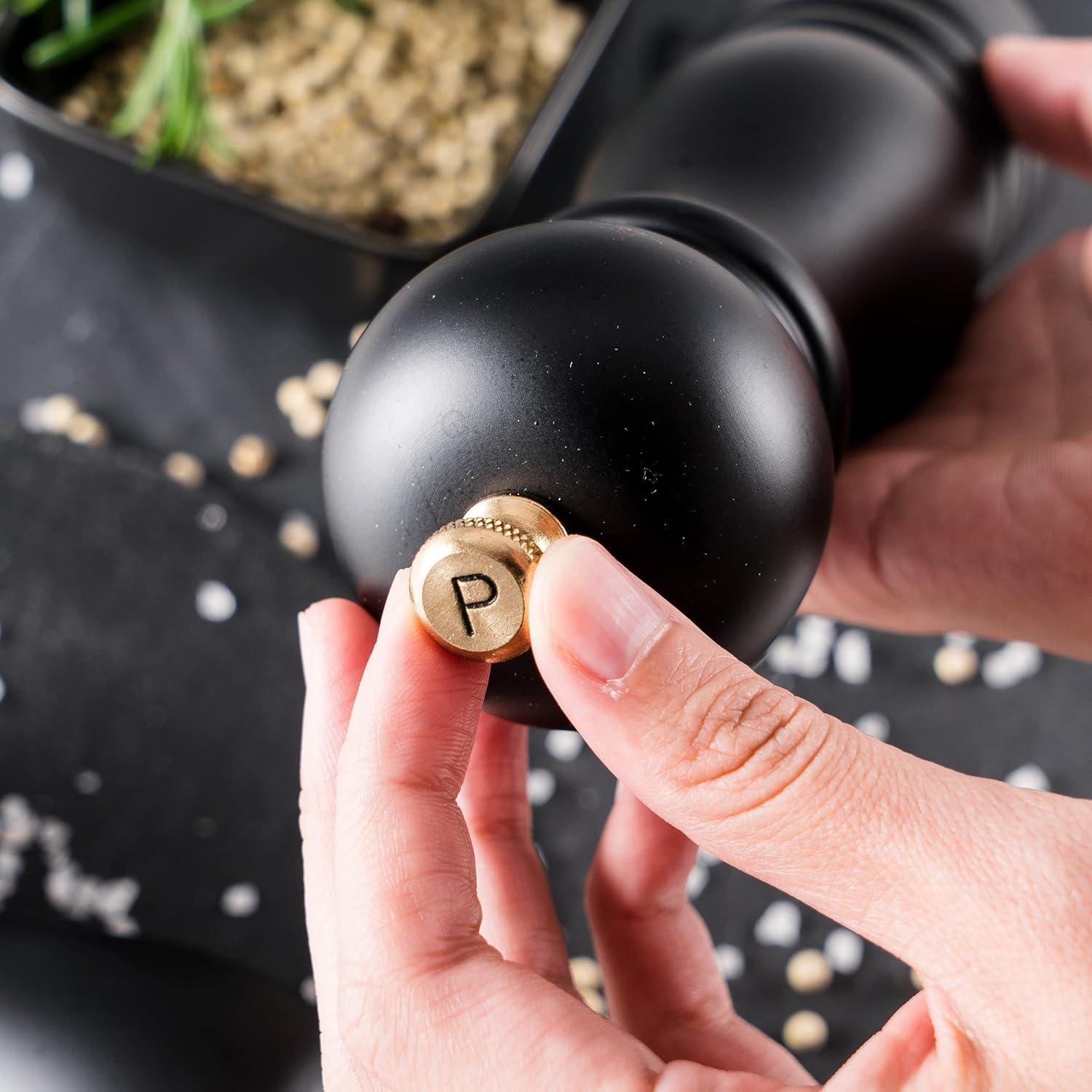 Salt and Pepper Grinder Set, Wood Pepper Mill Set of 2 Manual Salt Pepper Shakers