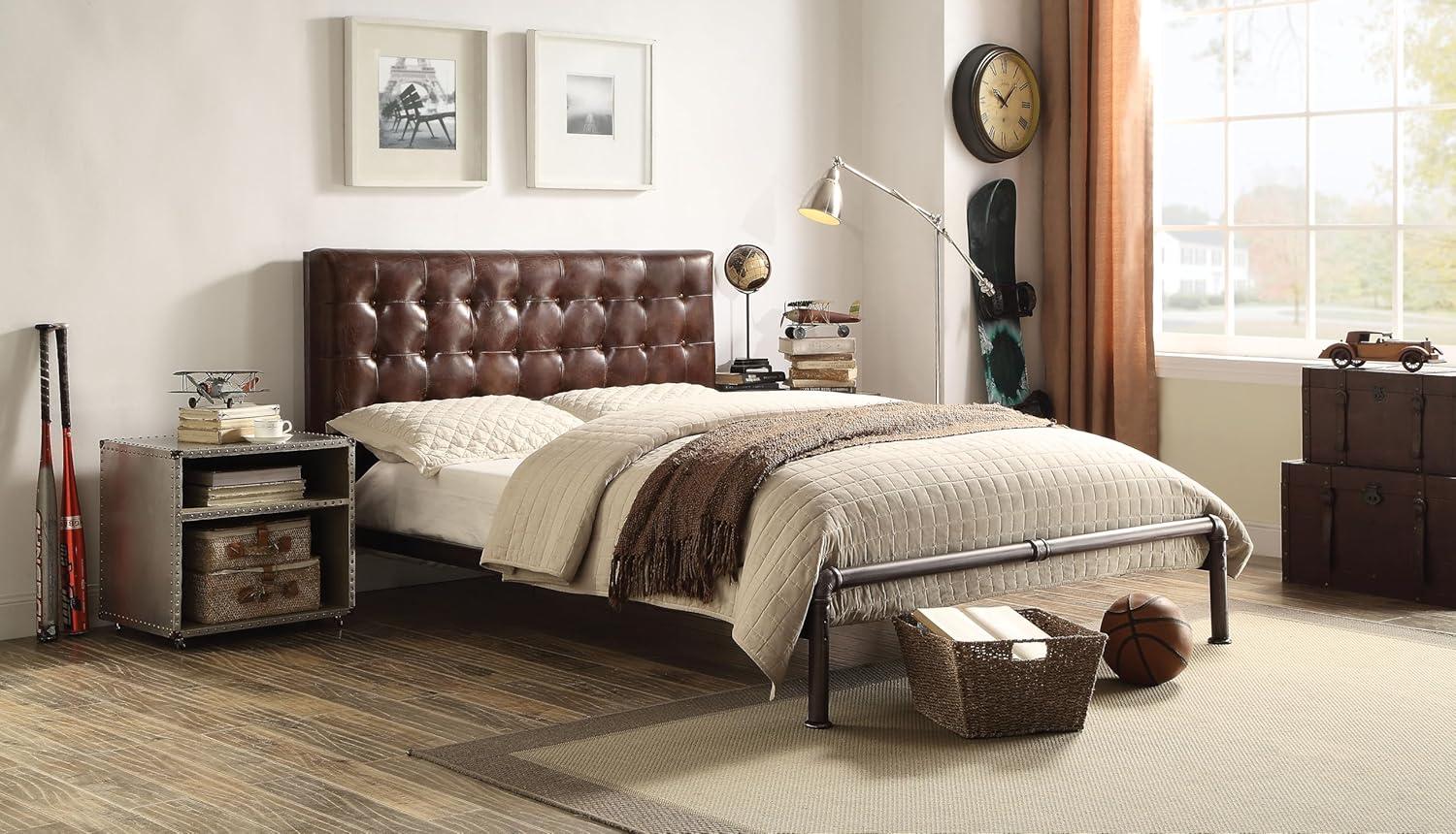 GZMWON Brancaster Vintage Brown Top Grain Leather Queen Bed