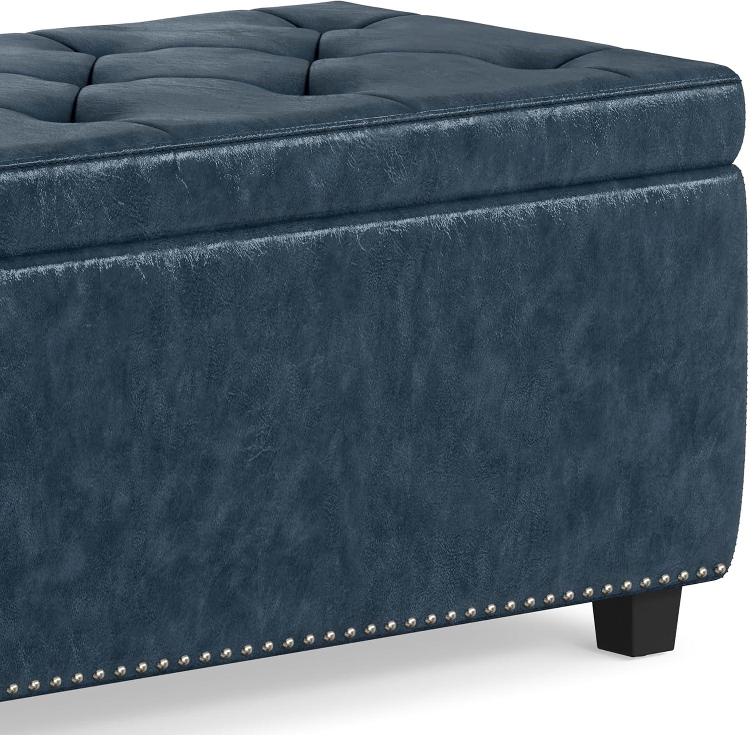 Simpli Home Hamilton 48"W Upholstered Storage Ottoman Bench with Lift-Top Lid, Tufted Design, and Nailhead Trim