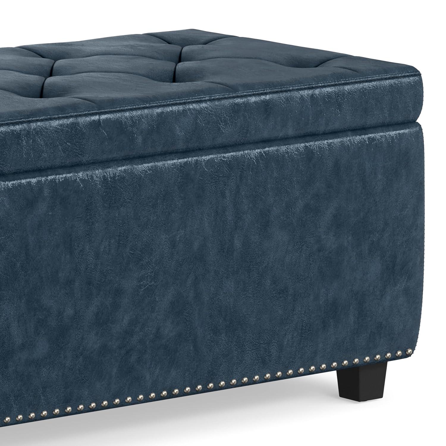 Simpli Home Hamilton 48"W Upholstered Storage Ottoman Bench with Lift-Top Lid, Tufted Design, and Nailhead Trim