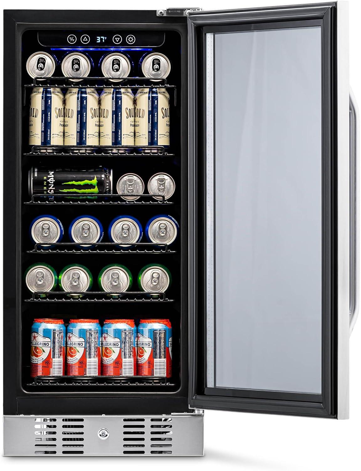 Newair 15" Built-in 96 Can Beverage Fridge in Stainless Steel with Precision Temperature Controls