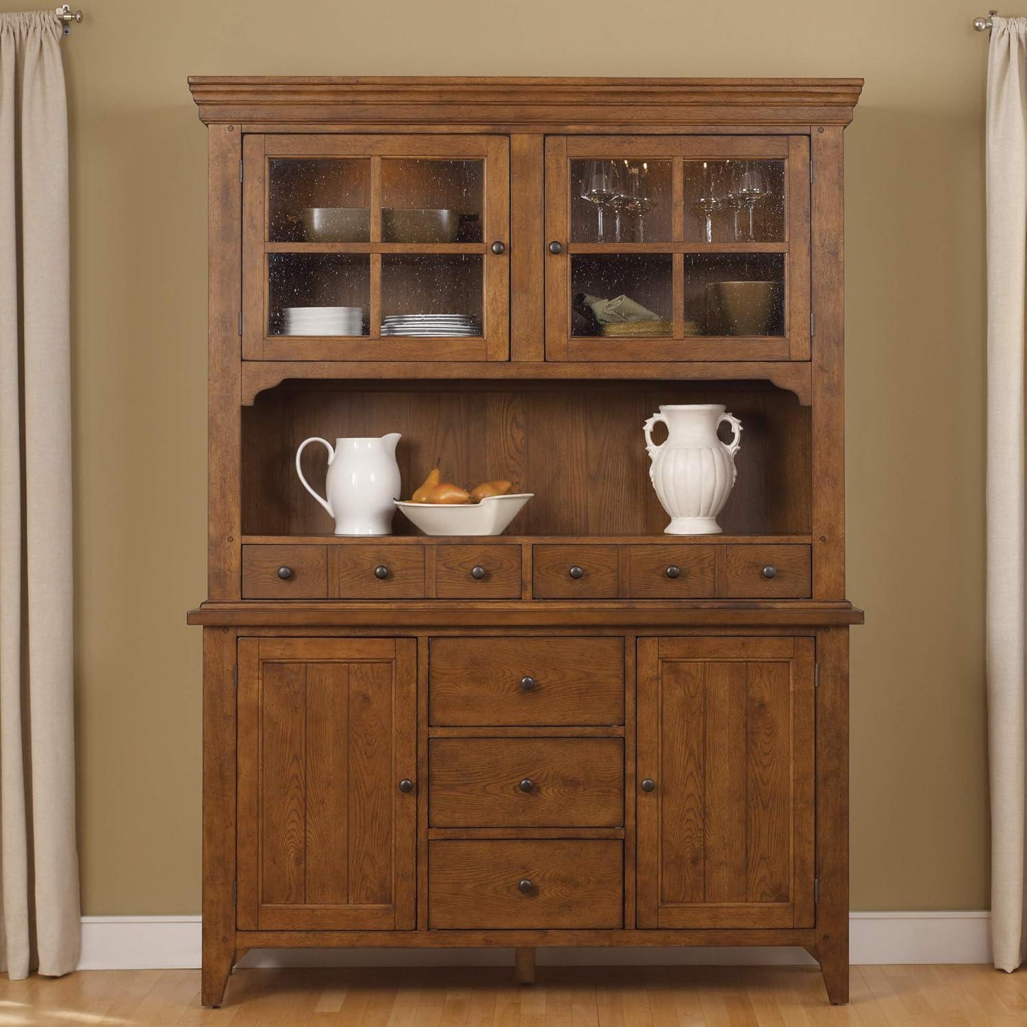 Traditional Dark Brown Lighted China Cabinet with Drawers