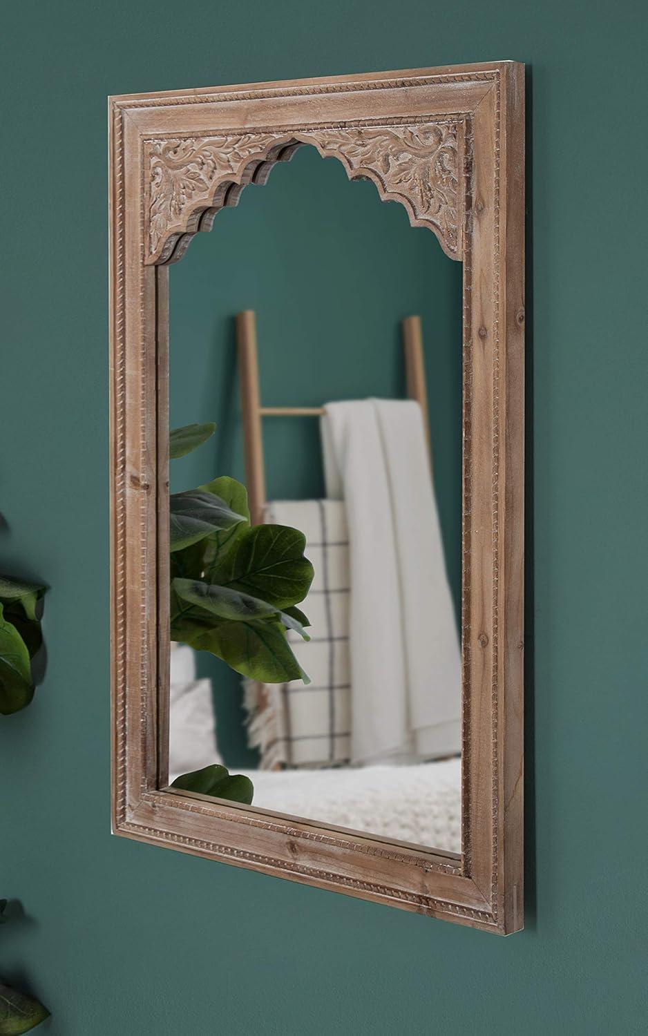 24" x 36" Shivani Wood Framed Decorative Wall Mirror Rustic Brown - Kate & Laurel All Things Decor: Bohemian Vintage Style