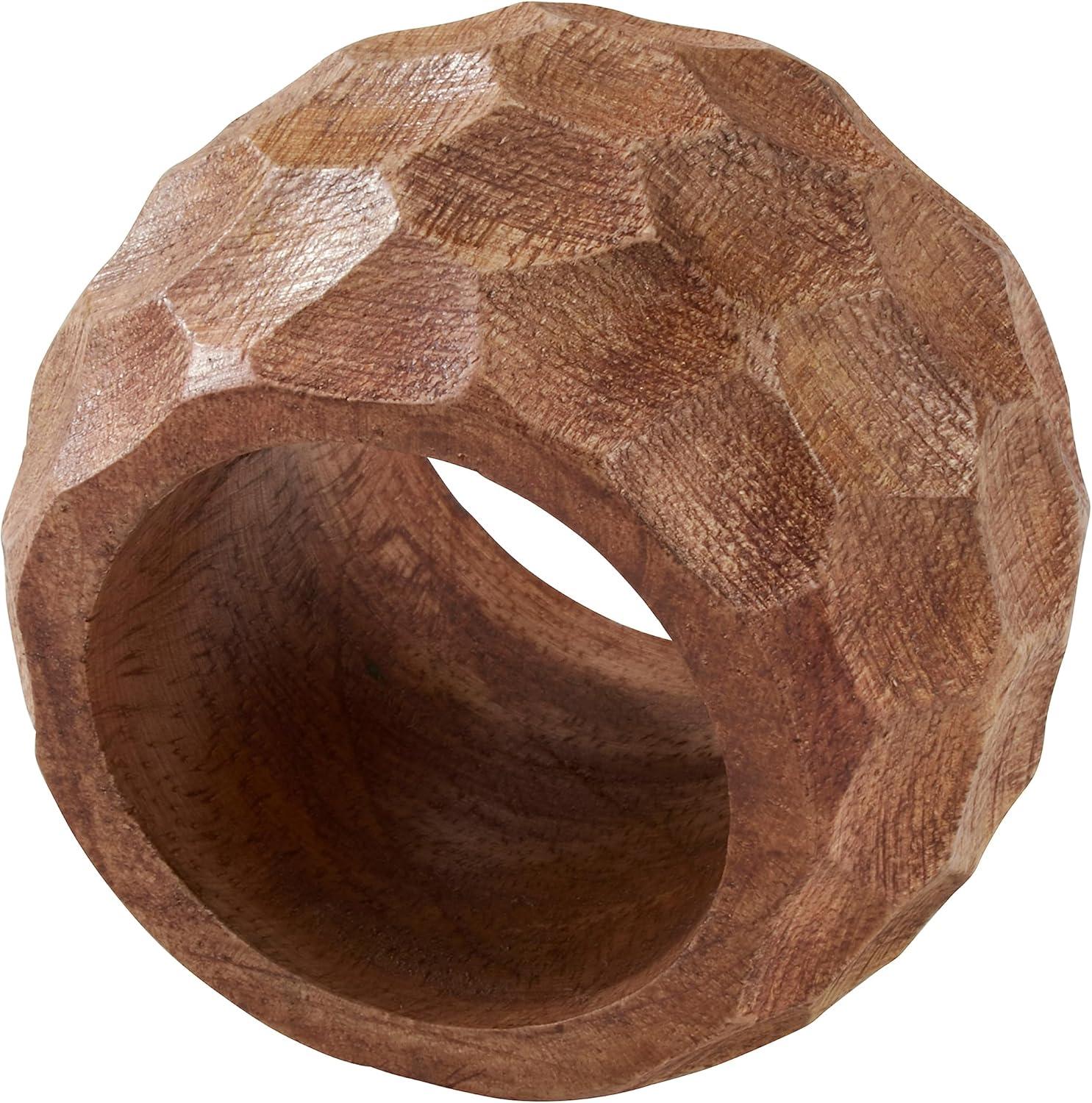 Saro Lifestyle Chunky Wood Dinner Napkin Rings (Set of 4), Coffee