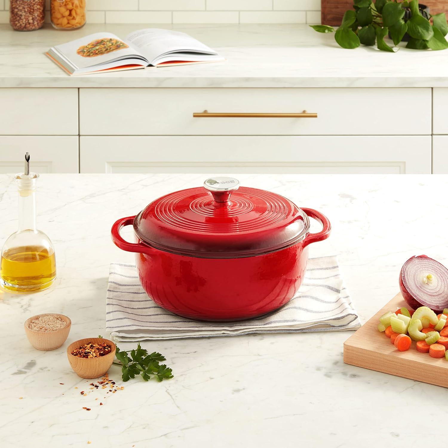 Lodge Cast Iron 4.5 Quart Enameled Dutch Oven, Red