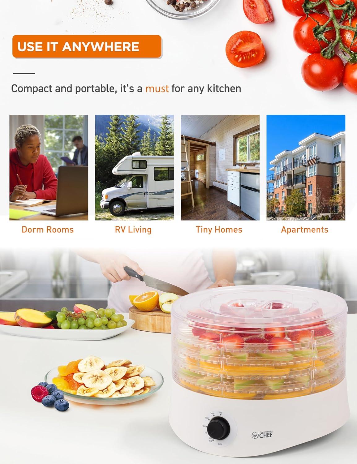 Commercial Chef Commercial Chef Food Dehydrator, Dehydrator Machine for Dehydrated Foods with 5 Drying Tray, White