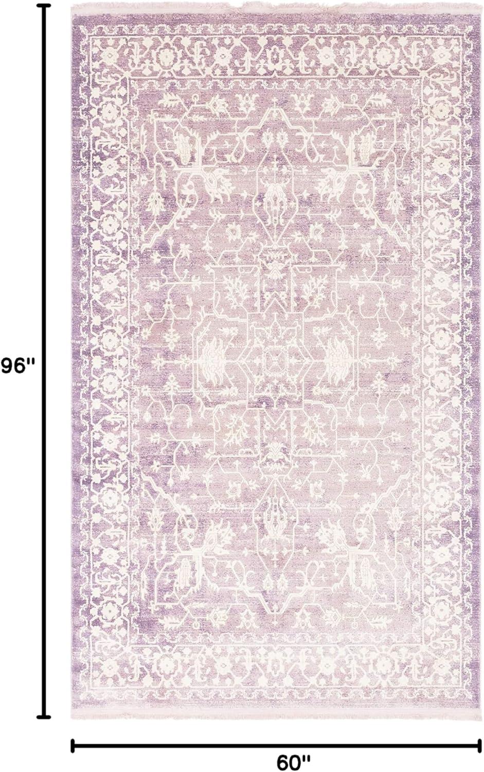 Purple and Ivory Abstract Synthetic Easy Care Area Rug