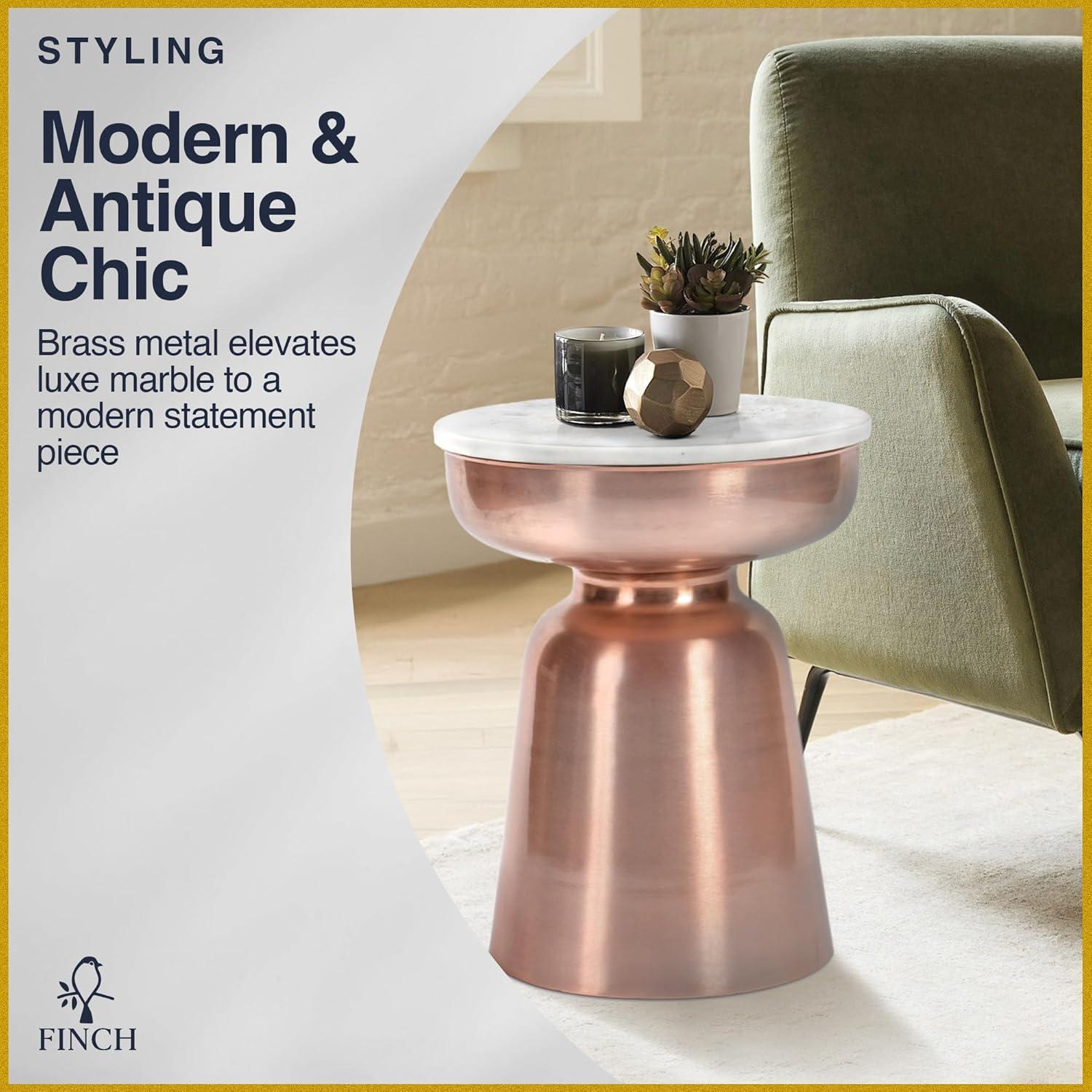 Finch Adler Metal Accent Side Table 16 Hourglass Shape Ivory White Rose Gold