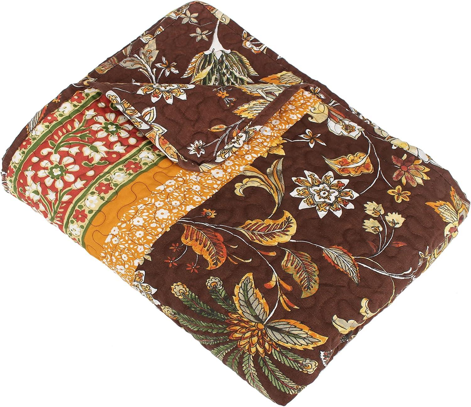 Chocolate and Gold Reversible Cotton Boho Throw Blanket