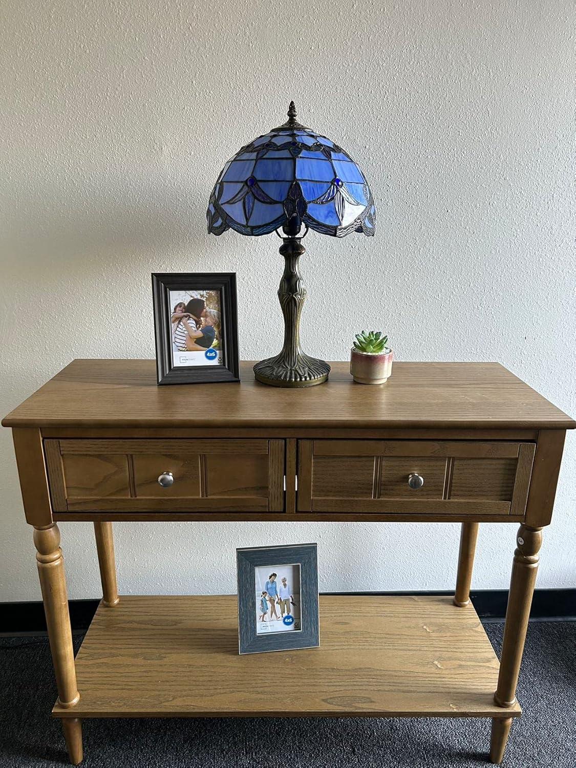 Tiffany Table Lamp Blue Stained Glass Baroque Style Lavender LED Bulb Included for Living Room Bedroom Bedside 12'W*19"H