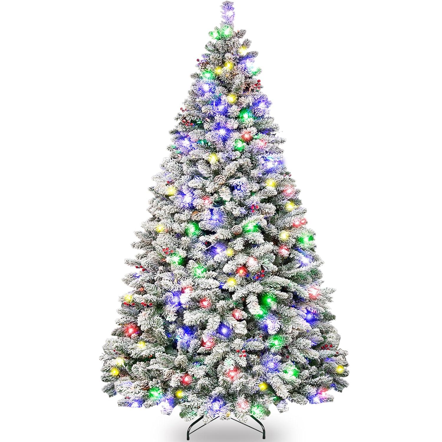 Home Accents Holiday 6.5 Ft. Pre-Lit LED Festive Pine Flocked Artificial Christmas Tree