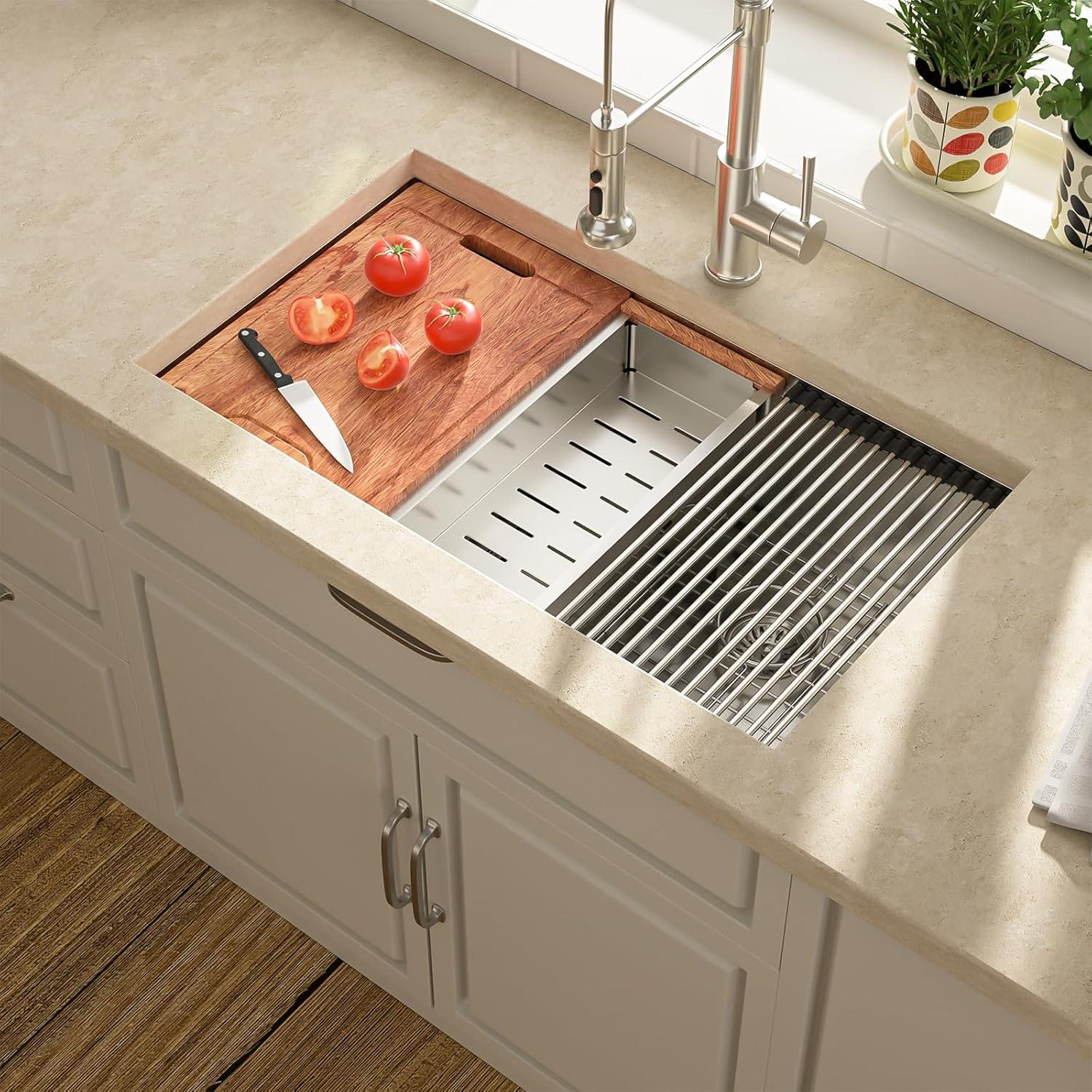 Double Bowl (60/40) Undermount Sink, 33"x19" Gunmetal Black Double Bowl Kitchen Sink 16 Gauge with Two 10" Deep Basin, X Grooves Engineered for Easy Draining