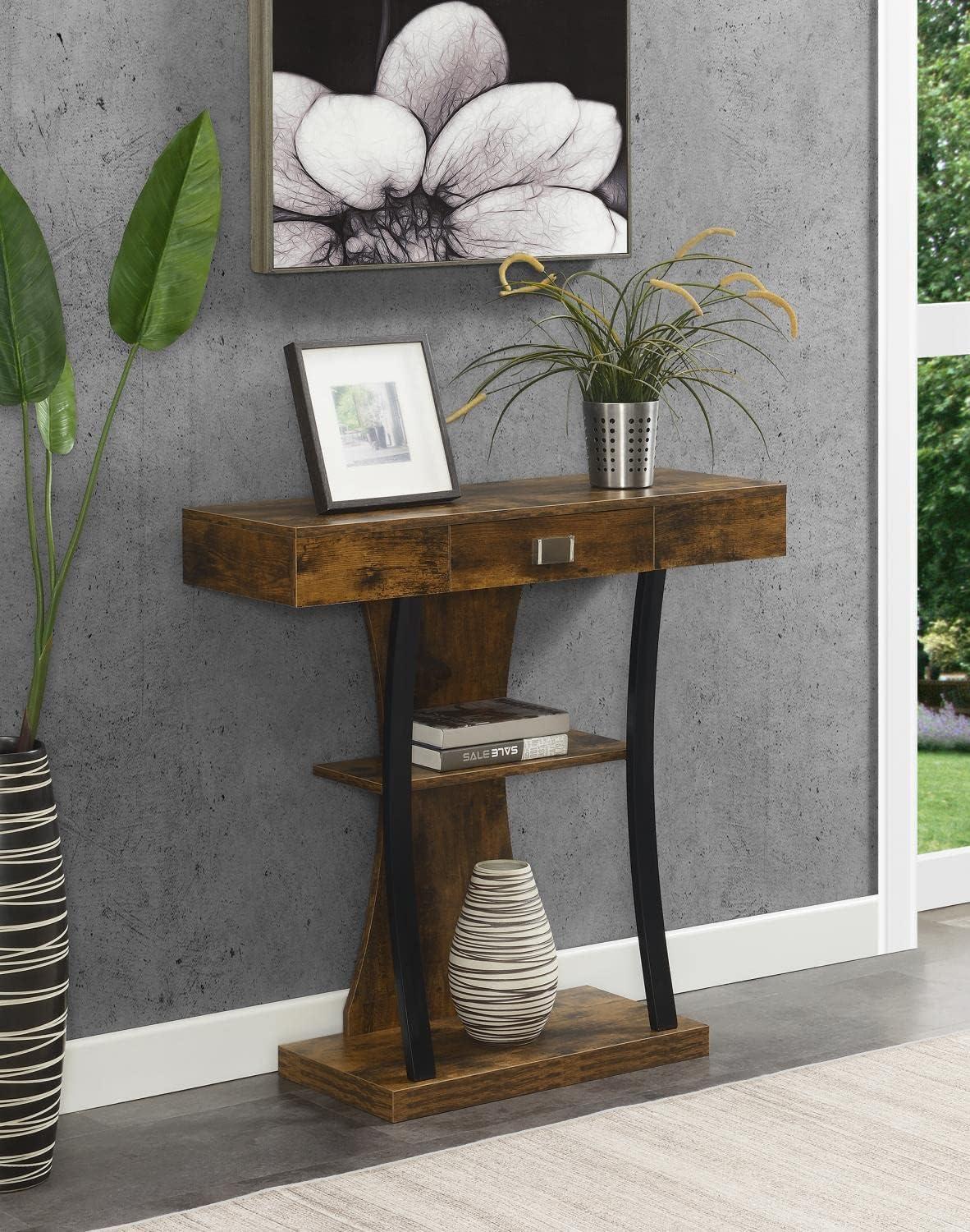 Barnwood Black Urban Storage Console Table with Drawer & Shelves