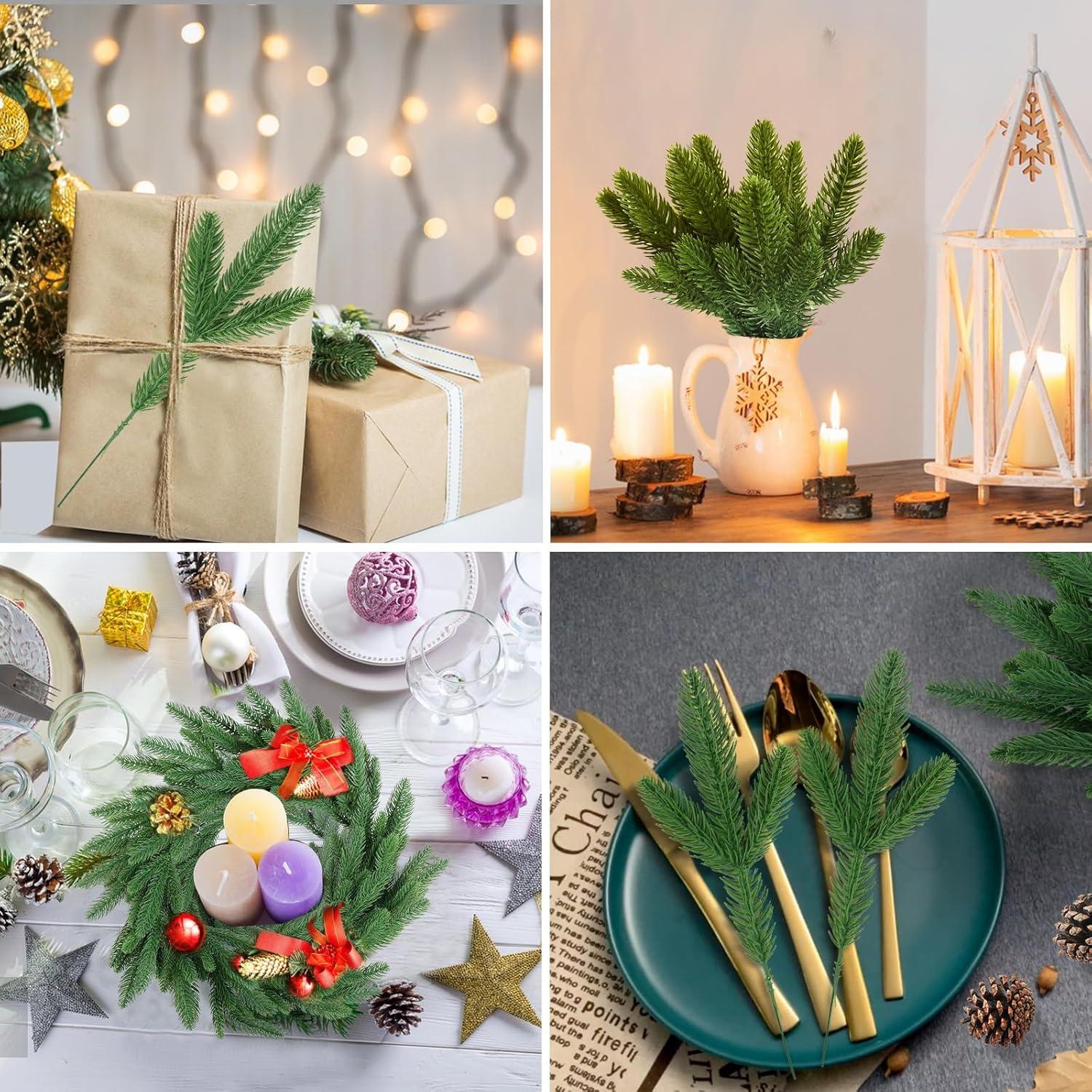 50 Pcs Artificial Pine Branches Christmas Pine Needles Green Plants Fake Greenery Pine Picks Christmas Decorations for DIY Garland Wreath Xmas Embellishing and Home Garden Decoration