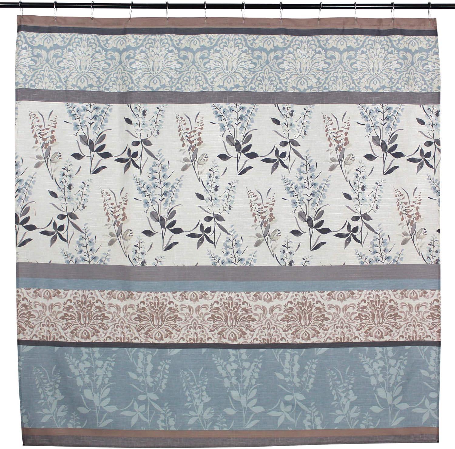 Serafina Home Contemporary Blue Beige Ashley Blue Floral Shower Curtain, 72" x 72", Easy Care