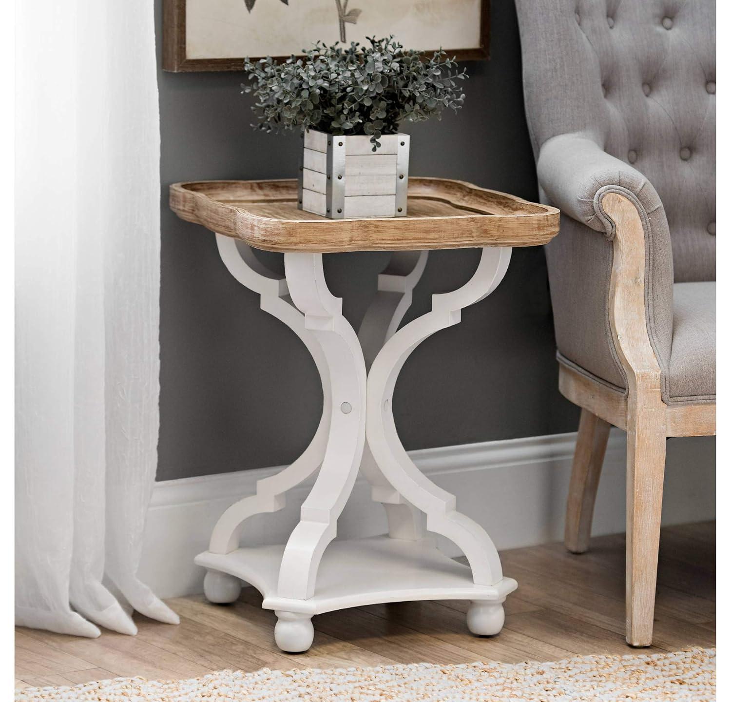 Rustic Farmhouse Cottagecore Accent End Table, Natural Tray Top Side Table Nightstand for Family, Dinning or Living Room, Handcrafted Finish, Modern, White