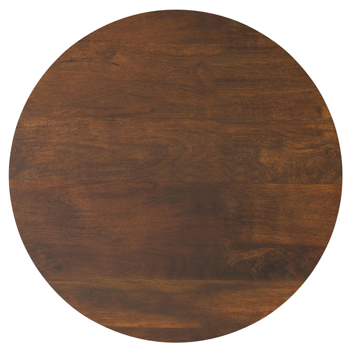 Millbury SOLID MANGO WOOD 36 inch Wide Round Contemporary Drum Coffee Table in Walnut Brown, Fully Assembled
