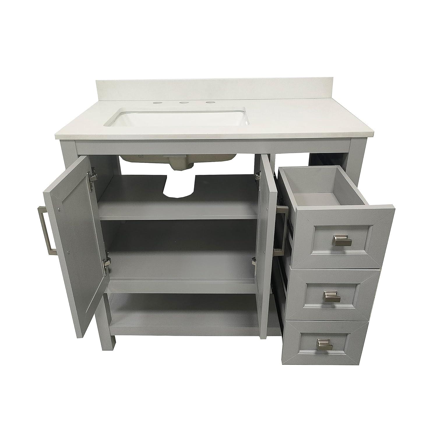 Taylor & Logan 36" Vivien Bathroom Vanity with Open Shelf and 3 Drawers Gray: Stoneware Top, Wood Frame, Single Basin