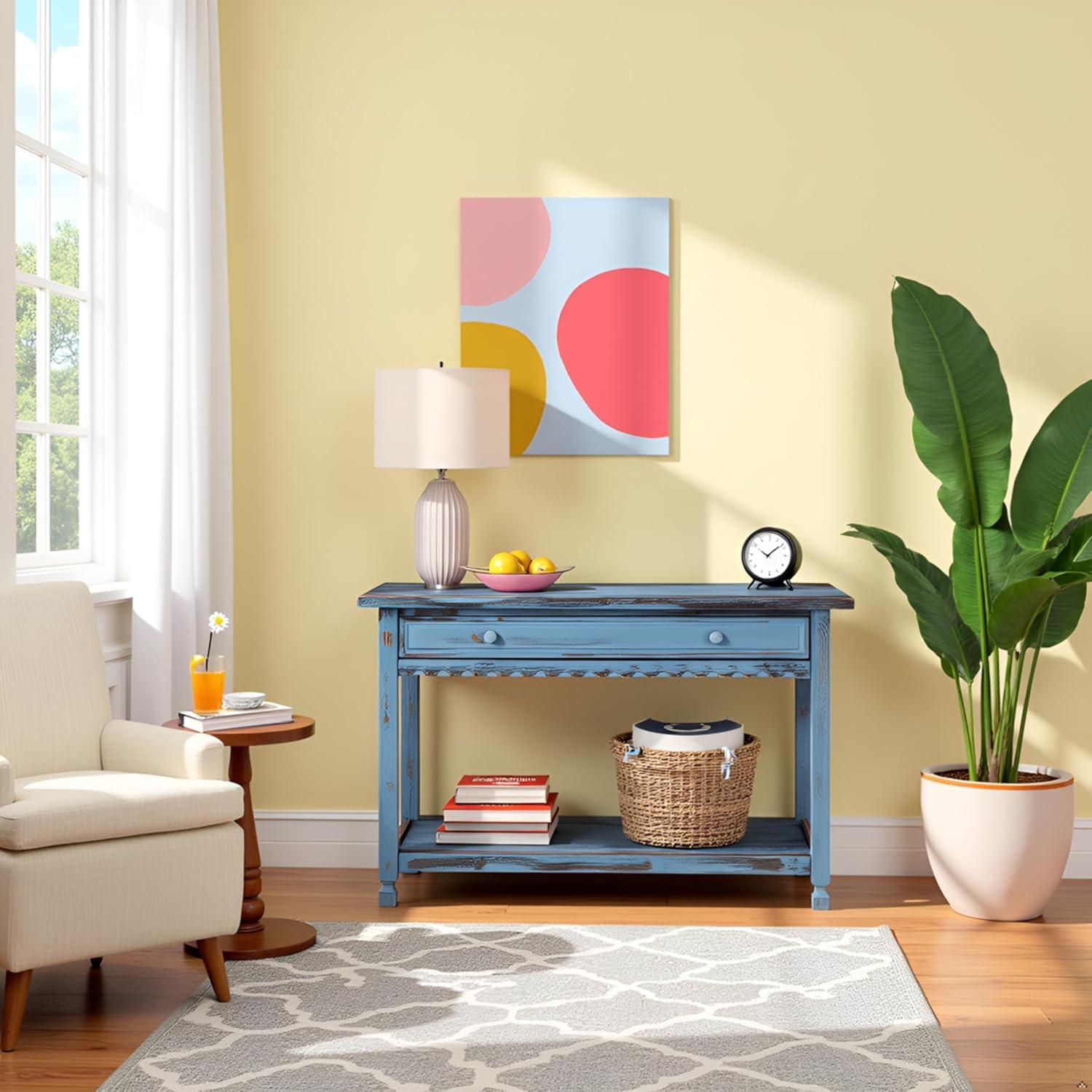 Alaterre Furniture Country Cottage Media/Console Table, Solid Pine Wood Perfect for Living Room, Entryway, Hallway, Blue Antique Finish