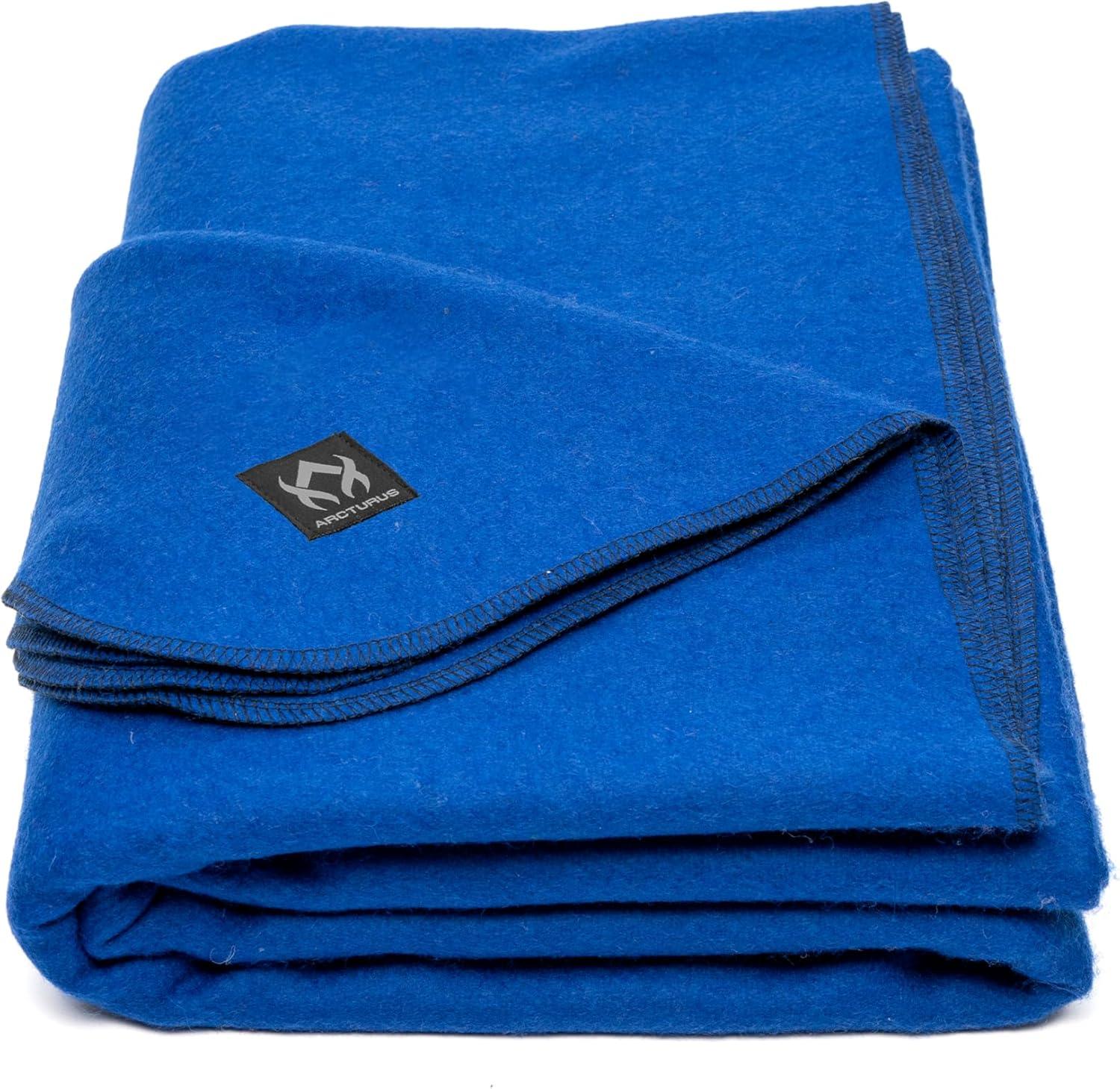 Arcturus Military Wool Blanket - 4.5 lbs, Warm, Thick, Washable, Large 64" x 88" - Great for Camping, Outdoors, Sporting Events, and Survival Kits (Royal Blue)