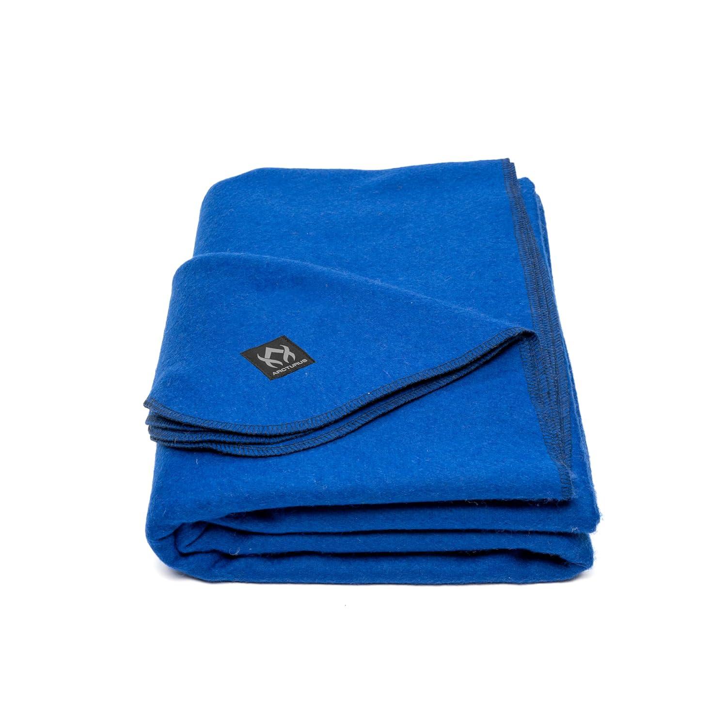 Arcturus Military Wool Blanket - 4.5 lbs, Warm, Thick, Washable, Large 64" x 88" - Great for Camping, Outdoors, Sporting Events, and Survival Kits (Royal Blue)