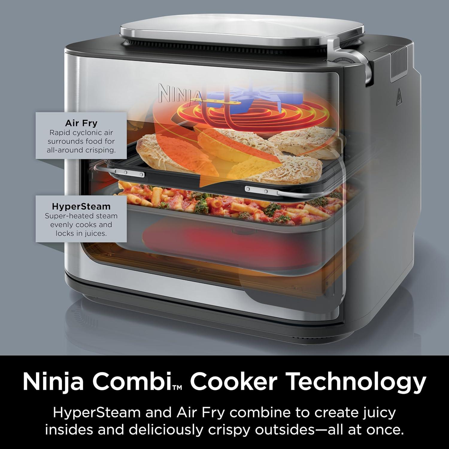 Ninja 14-in-1 Multicooker, Oven & Air Fryer, 15-Min Meals, 3 Accessories, Auto Menu, Timer, Shut-Off, Grey